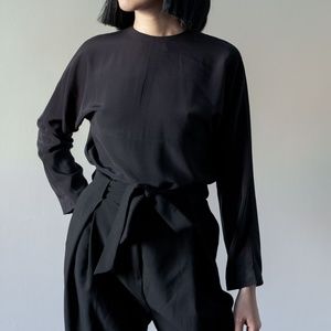 Vintage Silk Blouse Top Long Sleeve Black Blouse